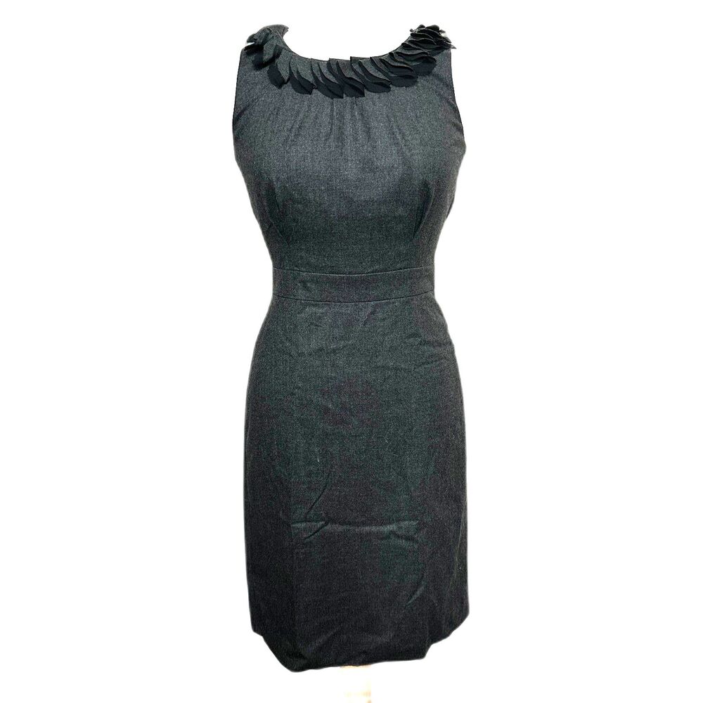 J. Crew Wool Blend Gray Career Sleeveless Midi Dress w/ Petal Neckline - Women 2